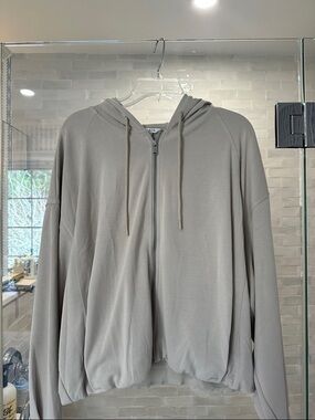 Athleta Taupe Light Gray Full-Zip Hooded Sweatshirt